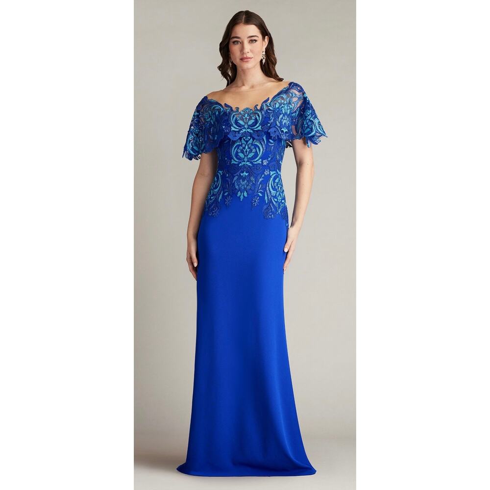 Tadashi Shoji Royal Blue Embroidered Off-Shoulder Mini Dress